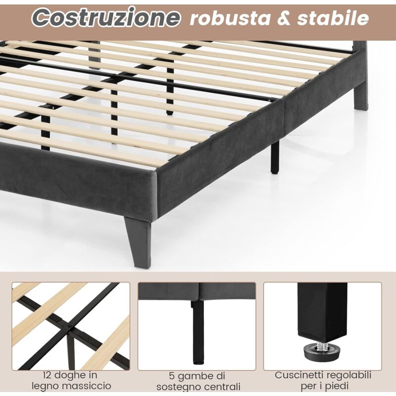 Letto Imbottito Matrimoniale 160x200 Cm - Testiera In Pelle Sintetica, Struttura Legno, Beige