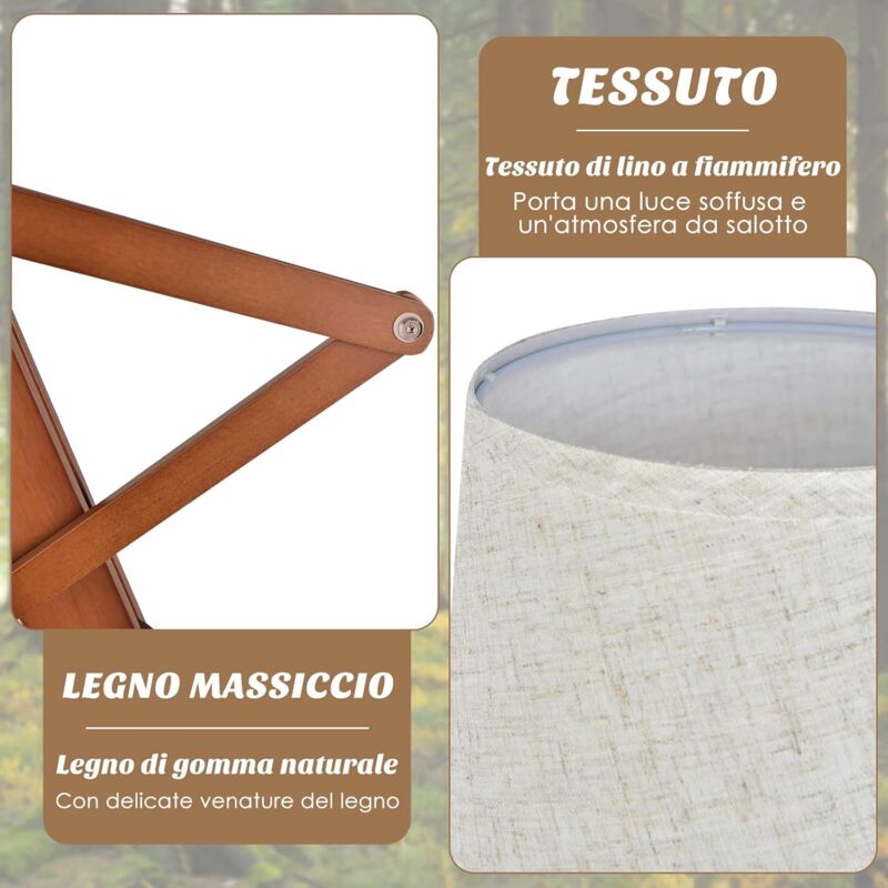 Design Naturale Lampada Da Terra In Legno Luanda - Paralume Origami In Tessuto, Arancione - Alta 1465 Mm, Compatibile E27 - Per Interni E27 40W