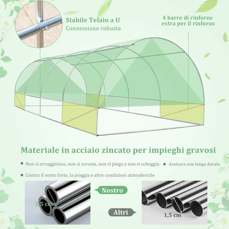 Costway Serra per orto con 2 finestre 2 porte arrotolabili con