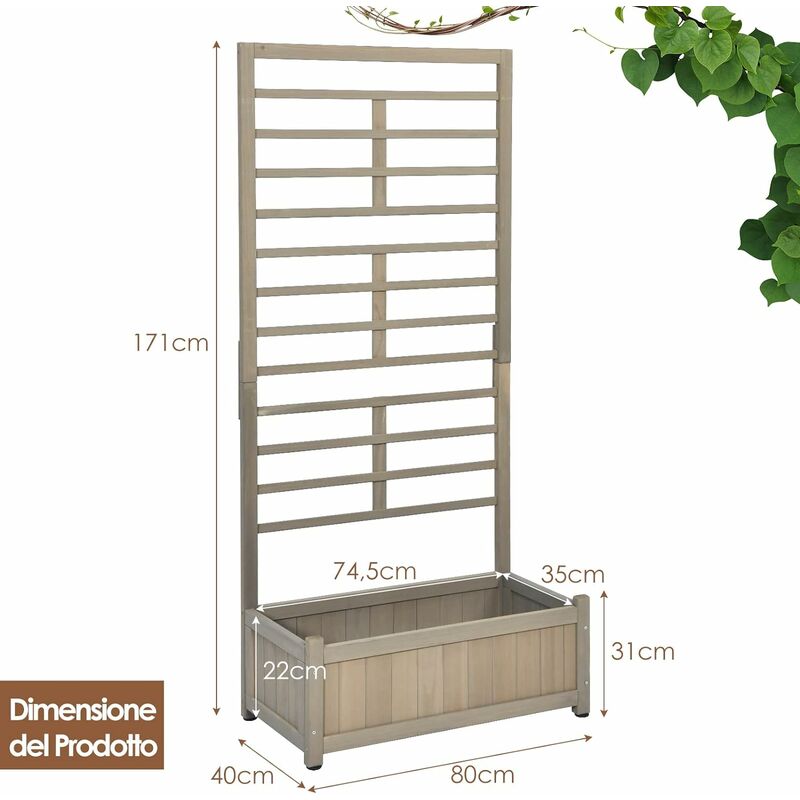 Fioriera rialzata in legno di abete per verdure con fori di drenaggio, Vaso  per frutta fiori e verdure 125x59x76cm - Costway