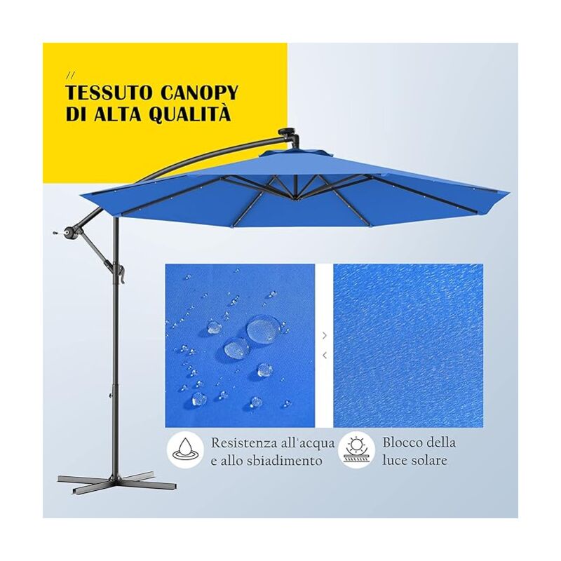 vidaXL Ombrellone a Sbalzo con Palo e Luci a LED Tortora 300 cm