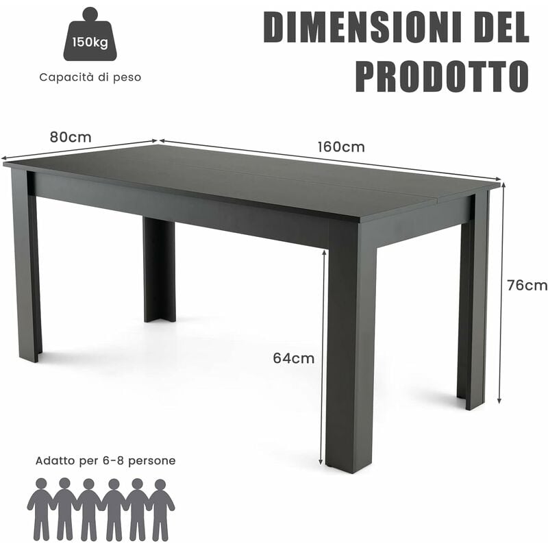 COSTWAY Tavolo da Pranzo Allungabile 160 CM, Tavolo da Pranzo