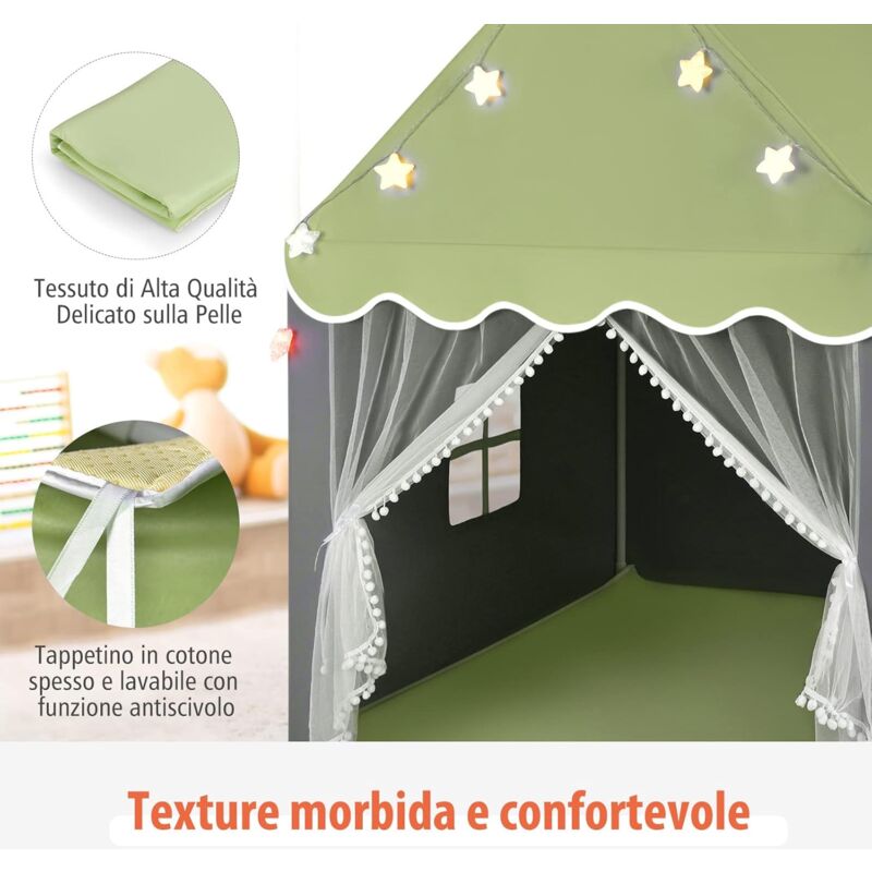 Tenda Da Gioco Per Bambini VEVOR - Castello Con Tappetino E Luci