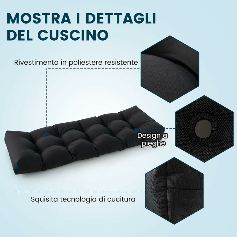 COSTWAY Cuscino per Panchina, 132 x 49 x 15 cm, Cuscino da Esterno