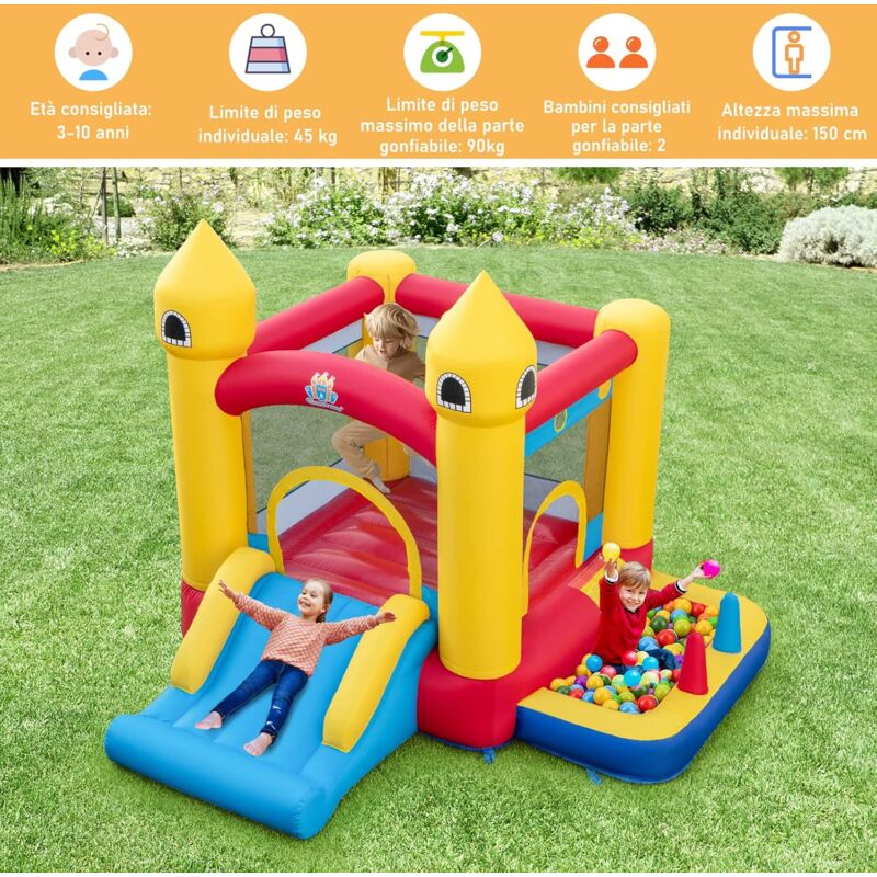 COSTWAY Castello Gonfiabile 8 in 1 per Bambini, Parco Acquatico con 2