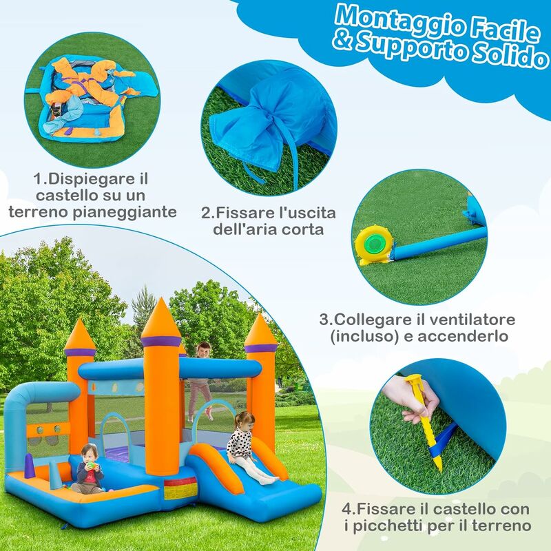 Gonfiabile per Bambini Castello Scivoli 285x600 con Gonfiatore