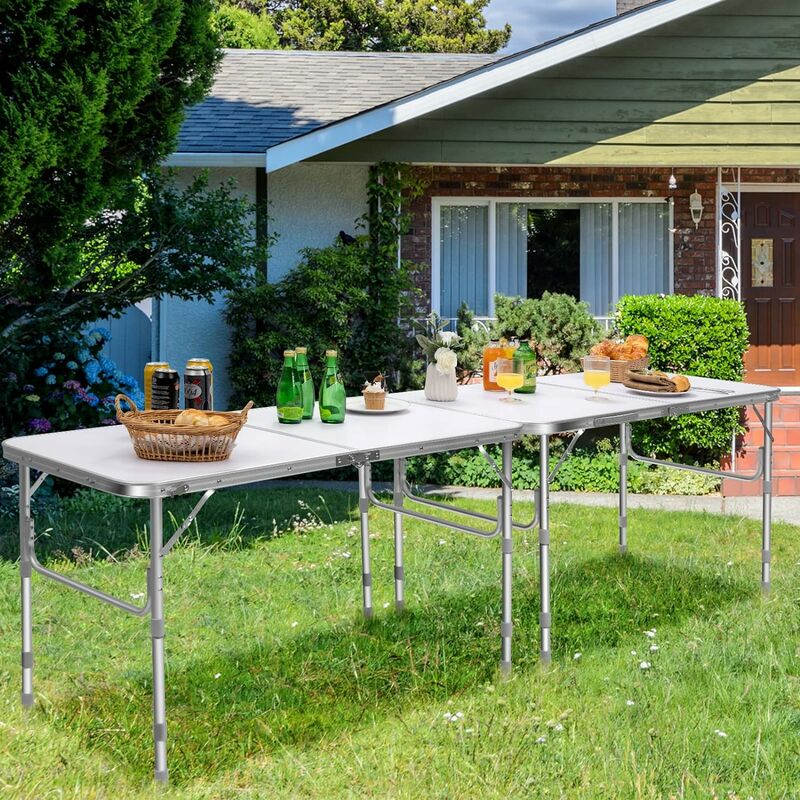 Tavolo pieghevole da picnic con altezza regolabile a 3 livelli, Tavolo da  pranzo con maniglia per il trasporto - Costway