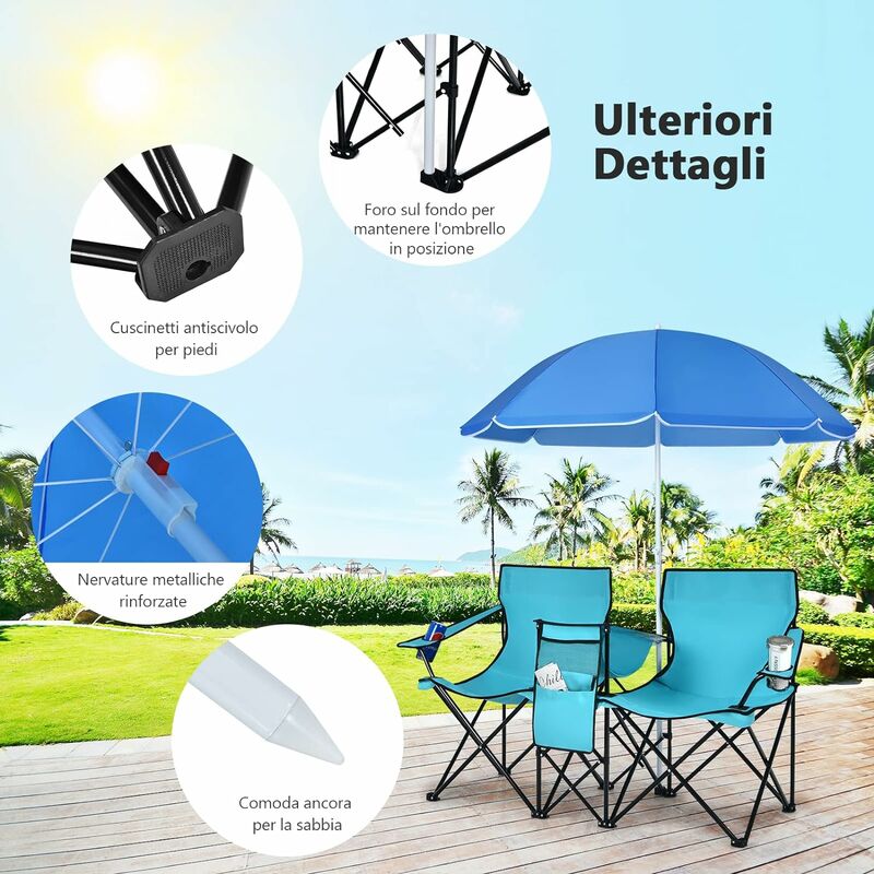 Relaxdays Set da 2 Sedie da Campeggio, Pieghevole con Braccioli, Giardino &  Spiaggia, Portatile, 91x53,5x75 cm,Blu Scuro