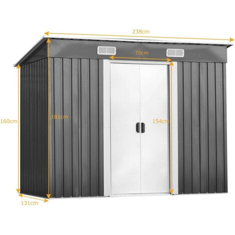 Casetta Da Giardino Per Attrezzi 140x50x162 Cm - Con 2 Porte, Ripiani Regolabili, Tetto Inclinato, Grigio