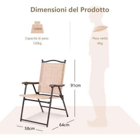 KOMFOTTEU Set di 2 sedie da giardino pieghevoli, da balcone con telaio