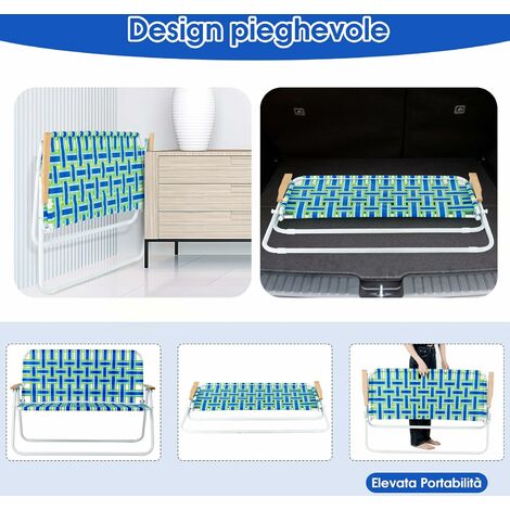 Costway Sedia pieghevole a 2 posti da campeggio con braccioli, Panca  portatile con telaio in metallo portata 300kg Blu