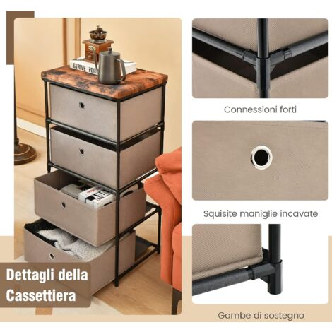COSTWAY Cassettiera In Tessuto 3 Cassetti, Struttura In Metallo, 40x30x62 Cm, Grigio - 4