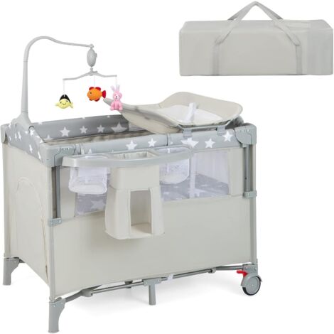 COSTWAY Lettino Culla da Viaggio per Neonati e Bambini, Box Portatile Pieghevole, con Materassino Ruote e Borsa, 125 x 65 x 119 cm (Beige)