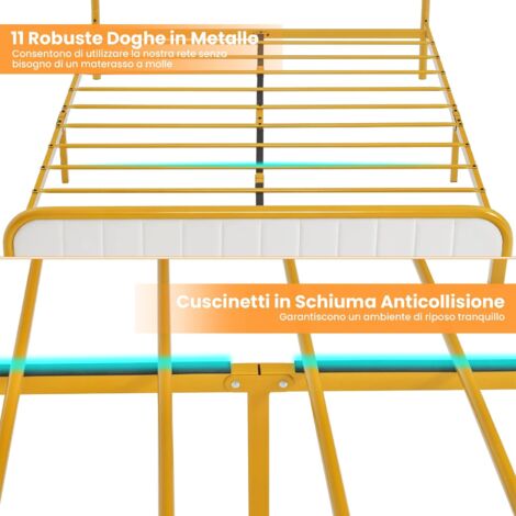 Struttura Letto Matrimoniale In Ferro COSTWAY - 140x200 Cm, Supporto 300 Kg, Con Spazio Sotto