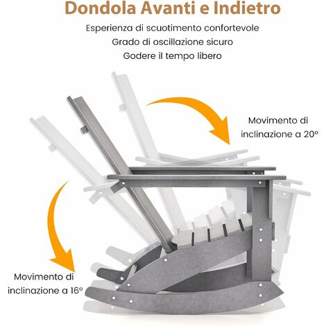 Costway Sedia a dondolo adirondack con sedile a doghe movimento dolce  portata 50kg, Sedia dondolo da esterno Caffè