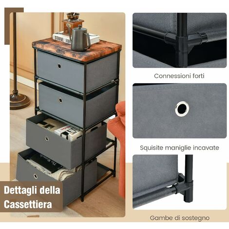 COSTWAY Cassettiera in Tessuto con 4 Cassetti, Mobiletto Salvaspazio con  Cassetti Rimovibili, Comò per Armadio Camera