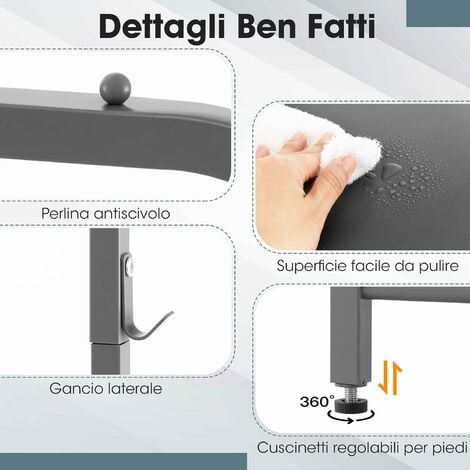 COSTWAY Stand Appendiabiti con Ruote, Appendiabiti da Terra in Metallo con  2 Barre Appendiabiti 2 Ripiani 4 Ganci, 86x45x170 cm