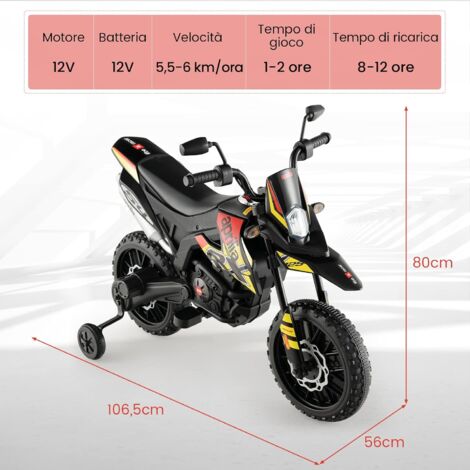 COSTWAY 12V Moto Cavalcabile per Bambini Motocicletta Elettrica con Ruote Ausiliarie e Musica Wireless Sospensione a