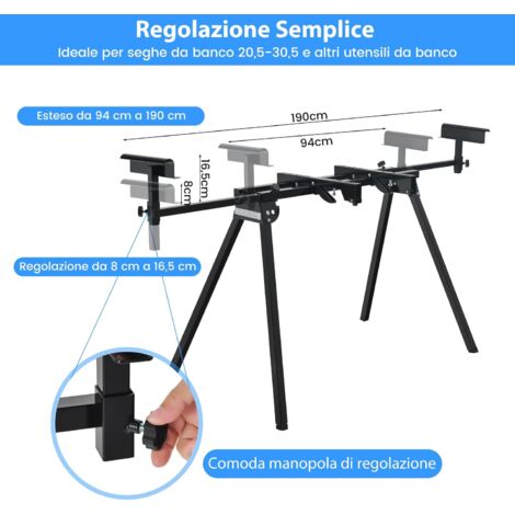 Supporto Per Troncatrice Con Estensioni - Regolabile, Bracci Telescopici, Fino A 3 M, Nero