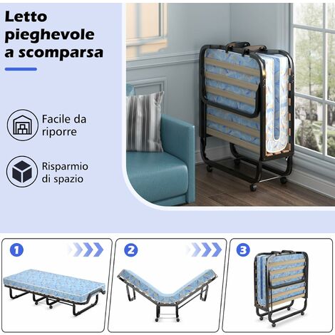 Costway Lettino pieghevole con materasso in memory foam e capacità di 110  kg, Letto con struttura metallica e ruote