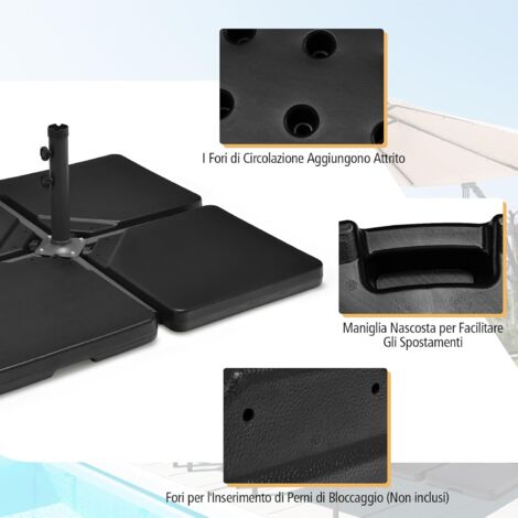 LEWIS&WAYNE Base Per Ombrellone Con Fioriera 2 In 1 – Riempibile, Con Ruote, Adattatori Per Aste 3.3-4.8 Cm, 45x45x48 Cm