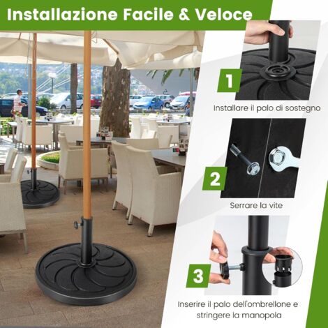 KOMFOTTEU Base Per Ombrellone Rotonda Con Design Effetto Rattan – Peso 10 Kg, Diametro 45 Cm, Adatta A Aste 39/48 Mm