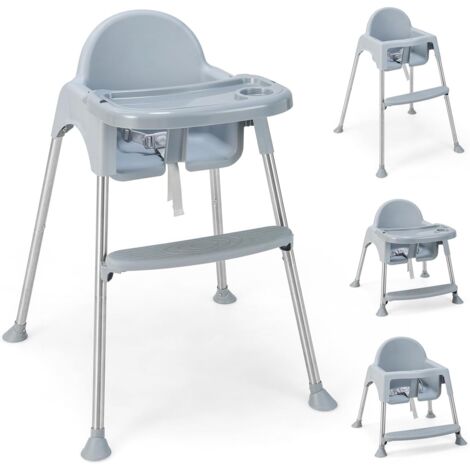 COSTWAY 4 in 1 Seggiolone Papa per Bambini, Seggiolone per Neonati con Doppio Vassoio Rimovibile a 2 Posizioni, Cintura di Sicurezza e Poggiapiedi, per Bambini da 6 a 36 mesi
