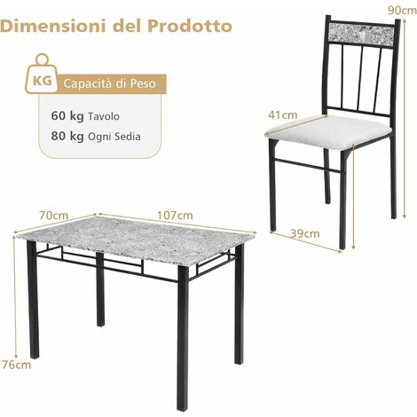 Set di tavoli da pranzo da 5 pezzi con piano in marmo per 4 persone, Tavolo da  pranzo rettangolare e 4 sedie imbottite - Costway