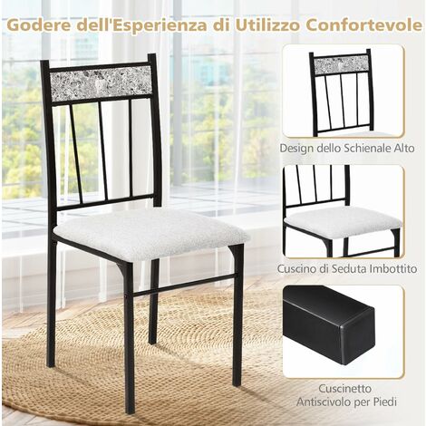 Set di tavoli da pranzo da 5 pezzi con piano in marmo per 4 persone, Tavolo da  pranzo rettangolare e 4 sedie imbottite - Costway