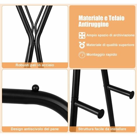 Appendiabiti in metallo multifunzione con 2 barre 4 ganci 2 ruote  bloccabili, Rella appendiabiti per balcone Nero - Costway