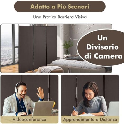 Divisorio Ambienti 3 Pannelli - 525x180cm In Tessuto, Marrone, Paravento Pieghevole Per Privacy - Foto 4