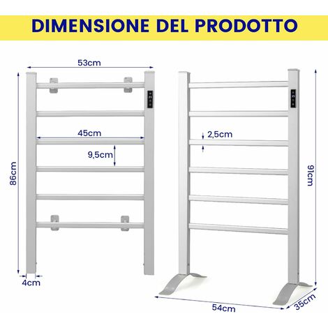 COSTWAY Scaldasalviette Riscaldato, con 6 Barre Riscaldate e Timer, Scaldasalviette  Elettrico con Display LED Protezione Contro