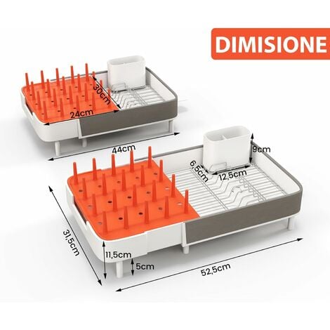 COSTWAY Scolapiatti Estensibile, Gocciolatoio Scolapiatti Regolabile con  Portaposate Staccabile Griglia in Acciaio Inox e Barrette Verticali, con