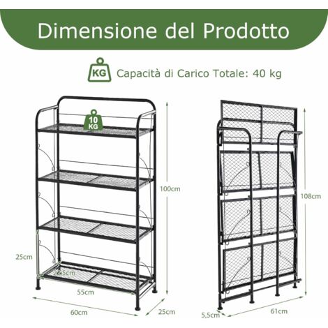 Supporto Per Piante In Metallo Regolabile Da 24 A 38 Cm Con Vassoio - Piedistallo Da Interno Nero, Altezza 38cm