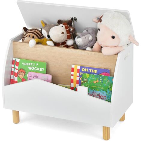 COSTWAY Scaffale dei Giocattoli per Bambini in Legno, Libreria per Bambini con Ripiano Espositivo e Contenitore con Coperchio Apribile, Ideale per Cameretta e Nido, 60 x 30 x 44 cm (Bianco)