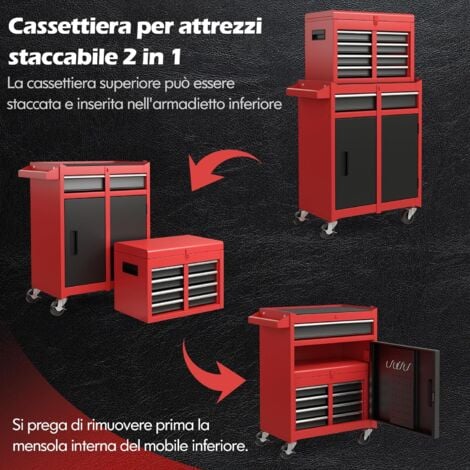 COSTWAY Cassettiera Portautensili a 4 Cassetti, Carrello per Attrezzi con  Ruote Bloccabili Ripiano Regolabile e Rivestimento