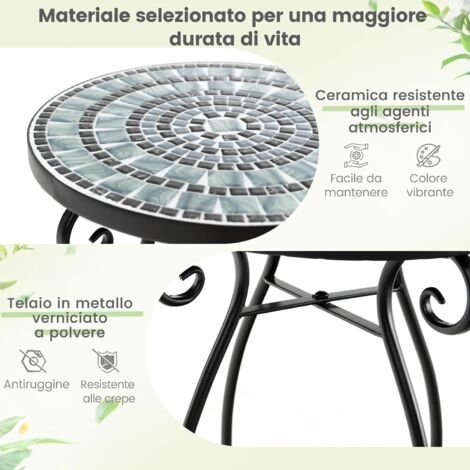 Tavolino Da Giardino Rotondo In Metallo Con Piano In Mosaico Verde - 2