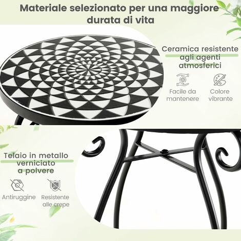 COSTWAY Tavolino da Esterno a Mosaico con Piano d'appoggio in Ceramica  Resistente agli Agenti Atmosferici