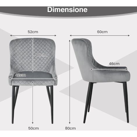 COSTWAY Set di Sedie da Pranzo in Velluto, Sedie Imbottite da