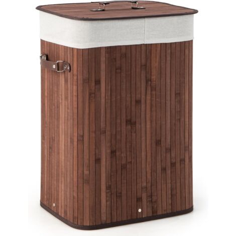 Mobiletto Portabiancheria In Bambù COSTWAY - Cesto 68L Ribaltabile Con Ripiano - 50x35x64cm