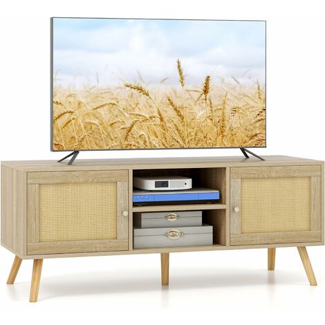 Mobile TV Koln 2 Porte e 1 cassetto, Color Bianco Spazzolato e Legno, 136,5  cm (Larghezza) 40 cm (profonditá) 48,5 cm (Altezza)