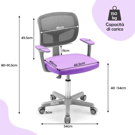 Ya-Home Sedia da Scrivania per Bambini in Velluto Sedie Studio Bambina Poltrona Girevole Regolabile in Altezza Sedia da Studio per Cameretta, Viola