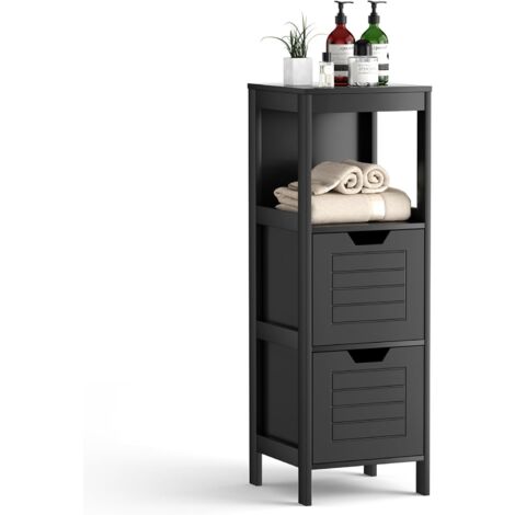 COSTWAY Armadietto da Bagno, Mobile di Legno Multifunzionale, con 2 Cassetti Rimovibili, Scaffale per Casa Ufficio Hotel, 30 x 30 x 89 cm (Nero)
