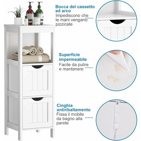 Mobile bagno con 2 cassetti estraibili e vano aperto, Mobiletto multiuso in  legno per soggiorno 2 Colori - Costway