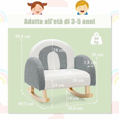 COSTWAY Sedia a Dondolo per Bambini con Gambe in Legno Massiccio, Poltrona a  Dondolo per Bambini