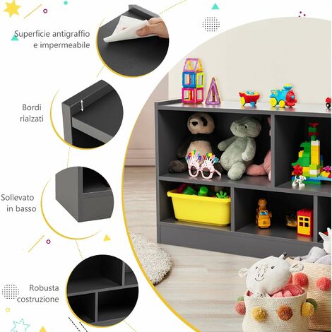 Costway Organizer giocattoli per bambini, Libreria con 6 ceste e angoliera  per camera da letto stanza salone >