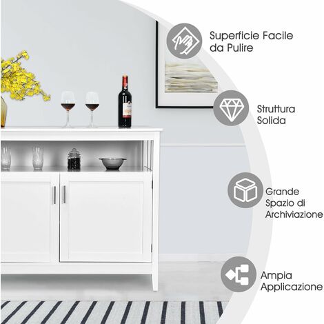 COSTWAY Credenza Cucina Moderna, Mobiletto da Cucina con Ripiano Regolabile  e 2 Ante, Mobiletto Multiuso da