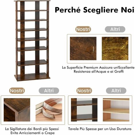 Costway Scarpiera di legno salva spazio con 7 livelli, Scaffale per scarpe  per casa Nero