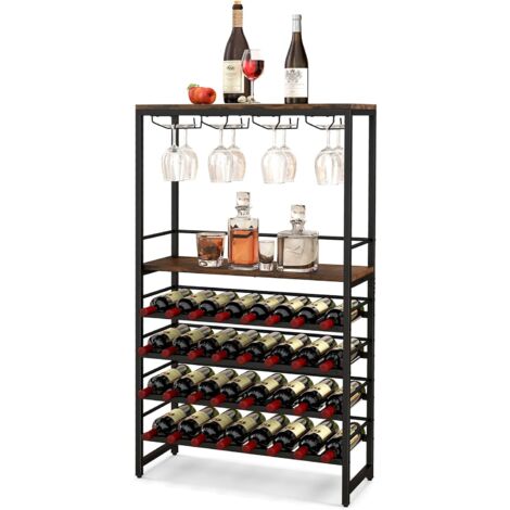 Mobile Bar Vino Con 3 Ripiani - Portabottiglie Industriale Con Prese USB, Portacalici, 113x35x85 Cm - Foto 4