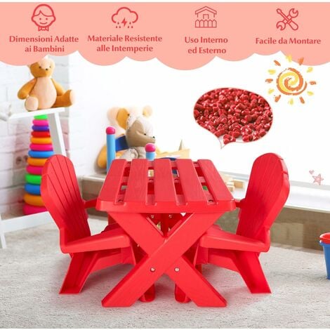 COSTWAY Set Tavolino e Sedie per Bambini in Plastica, Tavolino Bambini con  2 Sedie Adirondack, per